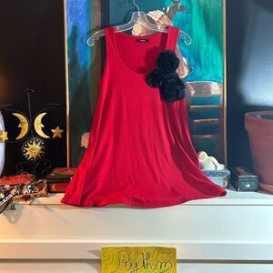 Majora Elegant Red Tank Top with Floral Detail Size M